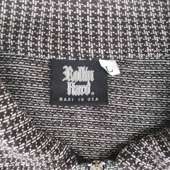 Vintage Rollin Hard Houndstooth 3/4 Sleeve Sweater Mens Large Distressed 1/4 Zip - Picture 3 of 11